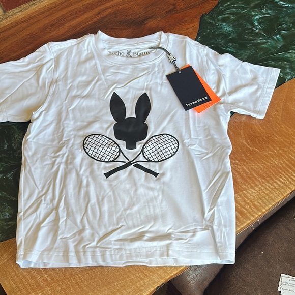 Psycho Bunny White Short Sleeve Tee with Tennis Graphic - Picture 1 of 4